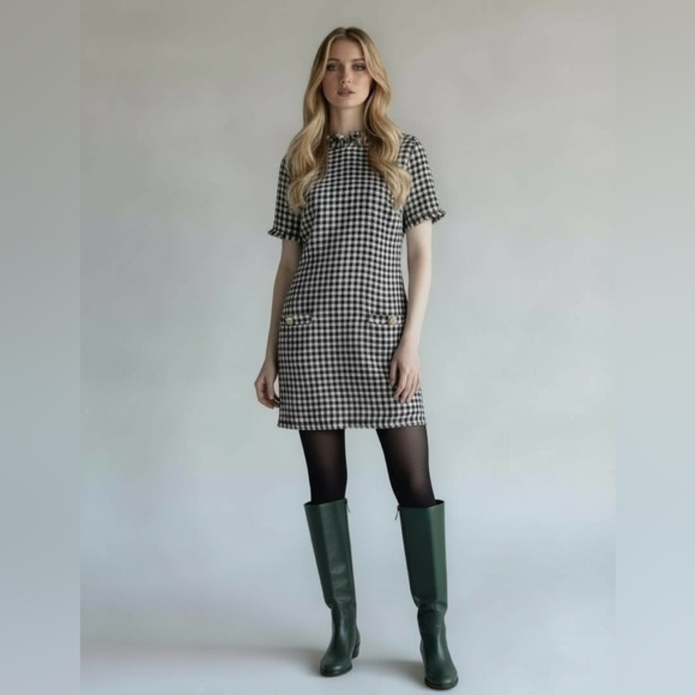 Zoe and Claire Cream and Black Checkered Mini Dress